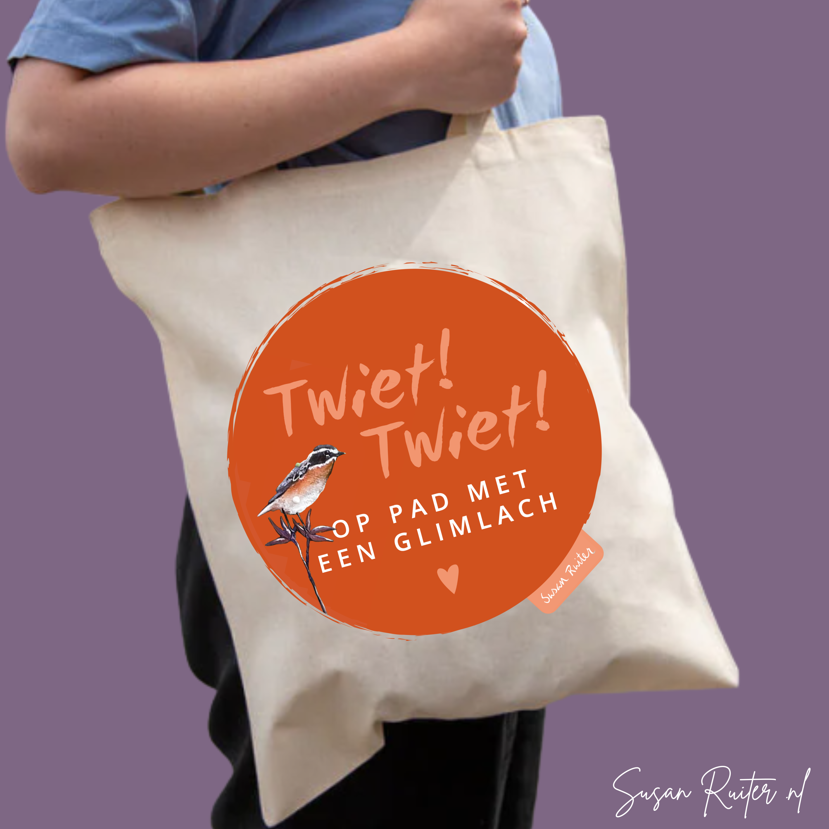 Linnen tas - Twiet Twiet (orange)